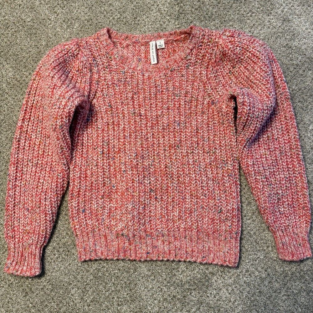 Janie and Jack Girls Pink Marled Knit Sweater Size 6 Chunky Confetti Pullover
